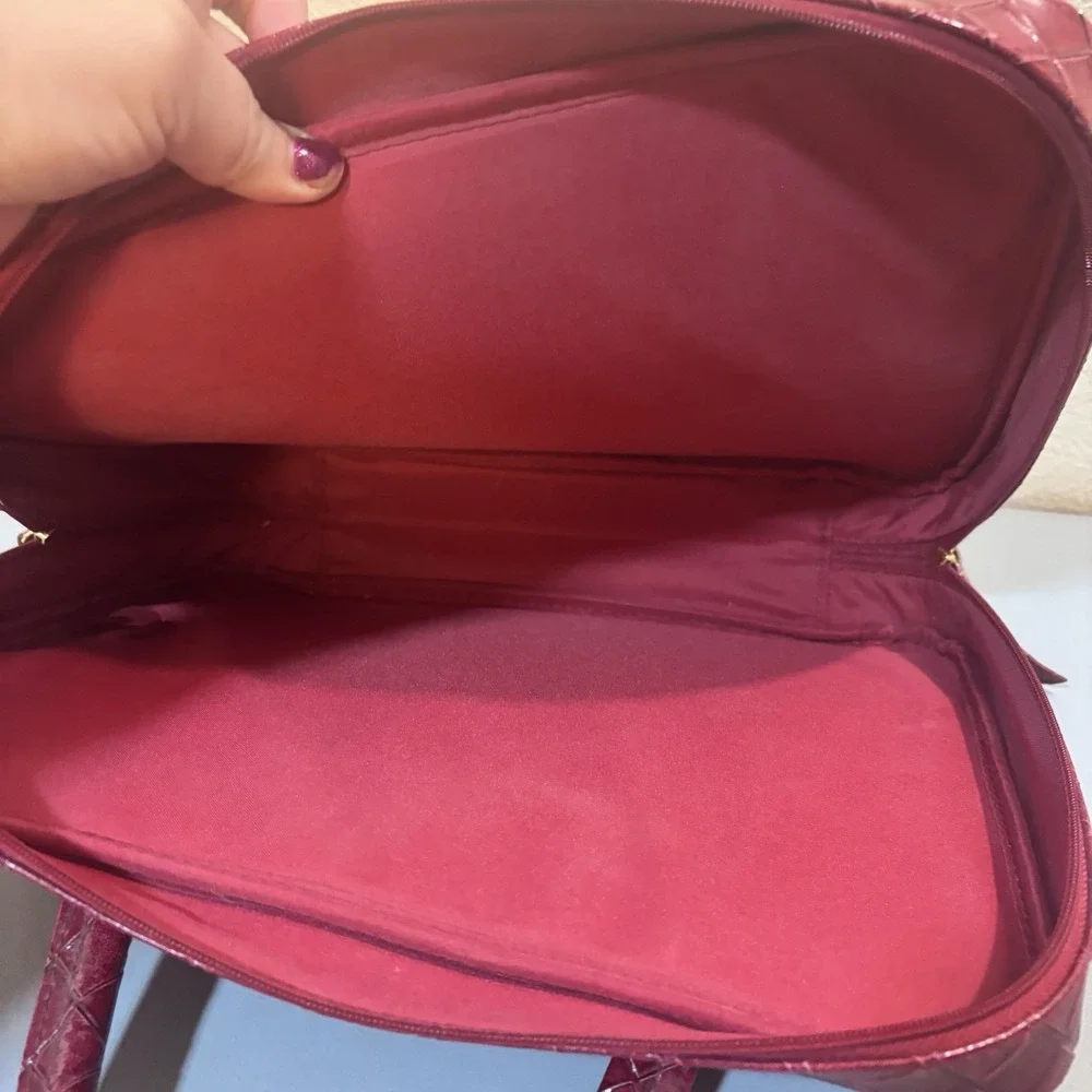 Estée Lauder Cosmetic Makeup Bag Tote Large Red Woven Solid Double Handles
